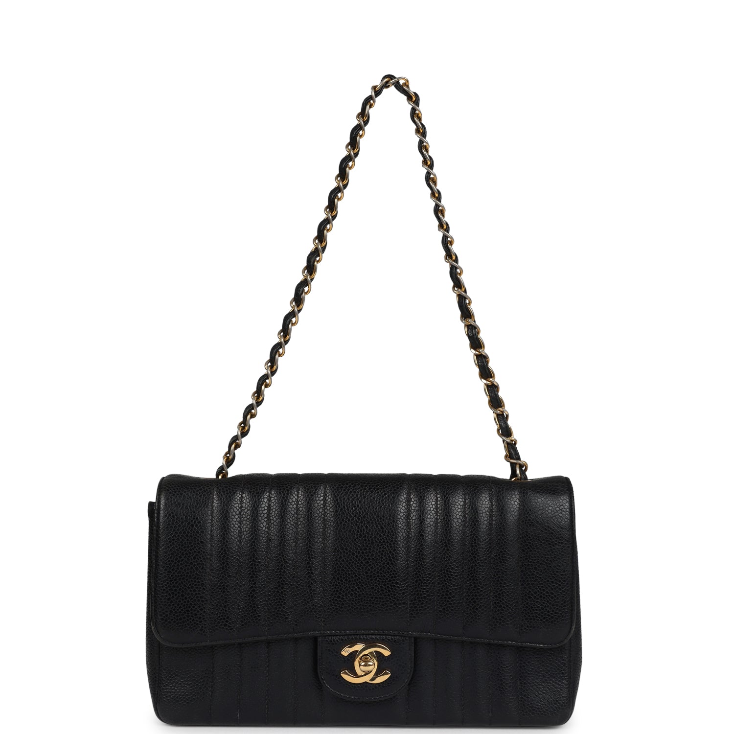 Vintage Medium Vertical Flap Bag Black Caviar Gold Hardware