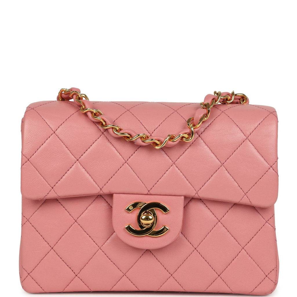 Vintage Mini Square Flap Dark Pink Lambskin Gold Hardware