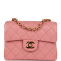 Vintage Mini Square Flap Dark Pink Lambskin Gold Hardware