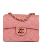 Vintage Mini Square Flap Dark Pink Lambskin Gold Hardware