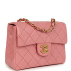 Vintage Mini Square Flap Dark Pink Lambskin Gold Hardware