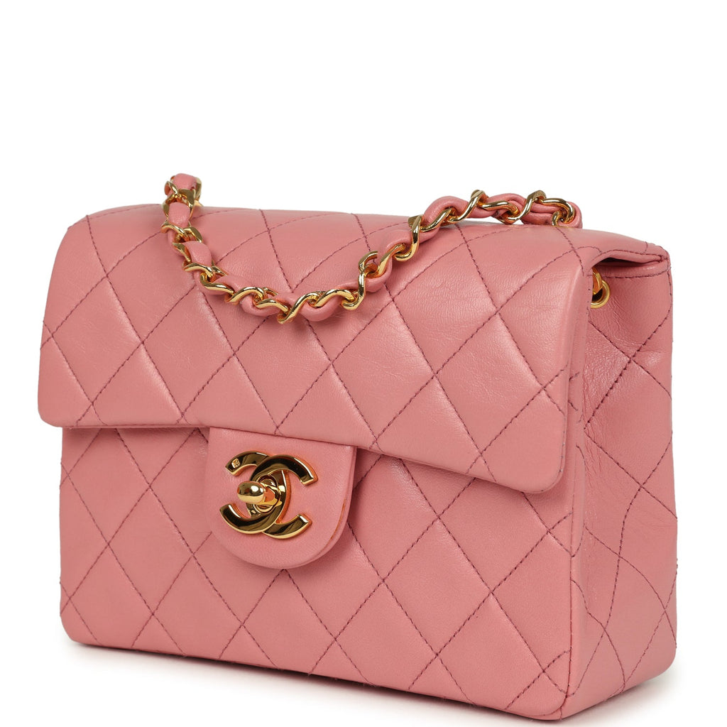 Vintage Mini Square Flap Dark Pink Lambskin Gold Hardware