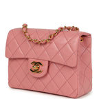 Vintage Mini Square Flap Dark Pink Lambskin Gold Hardware
