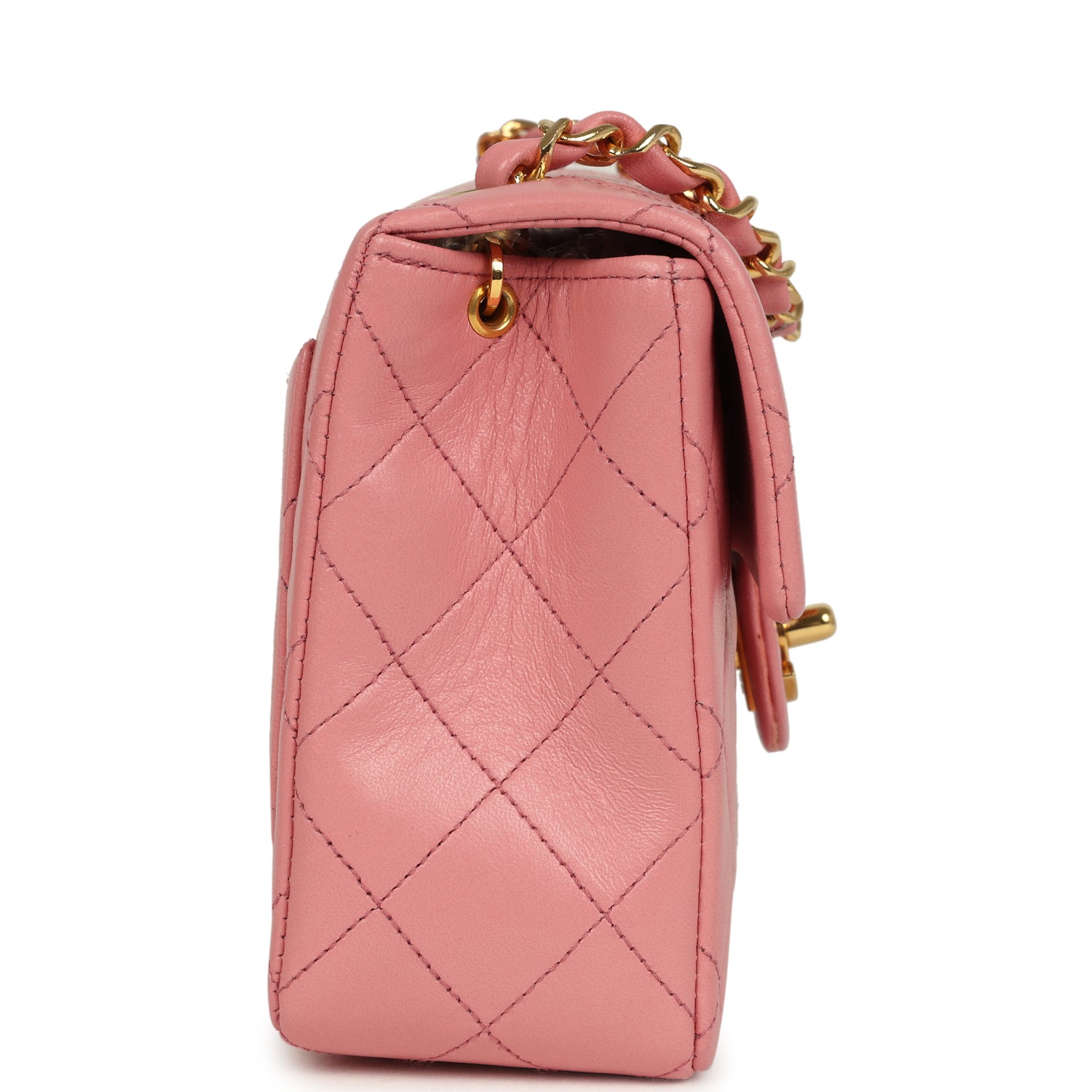 Vintage Mini Square Flap Dark Pink Lambskin Gold Hardware
