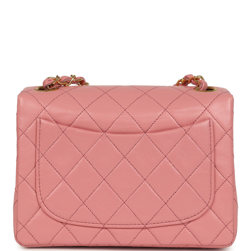 Vintage Mini Square Flap Dark Pink Lambskin Gold Hardware