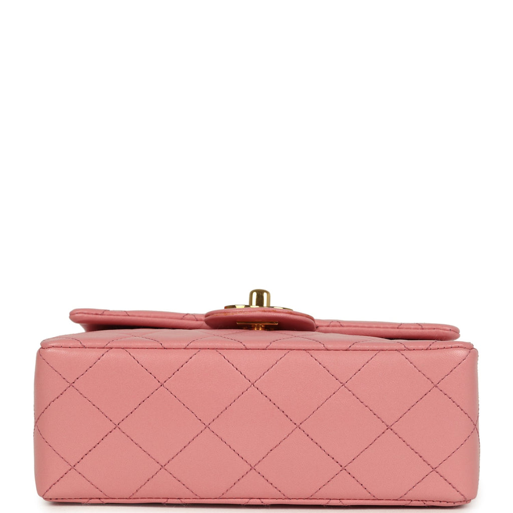 Vintage Mini Square Flap Dark Pink Lambskin Gold Hardware
