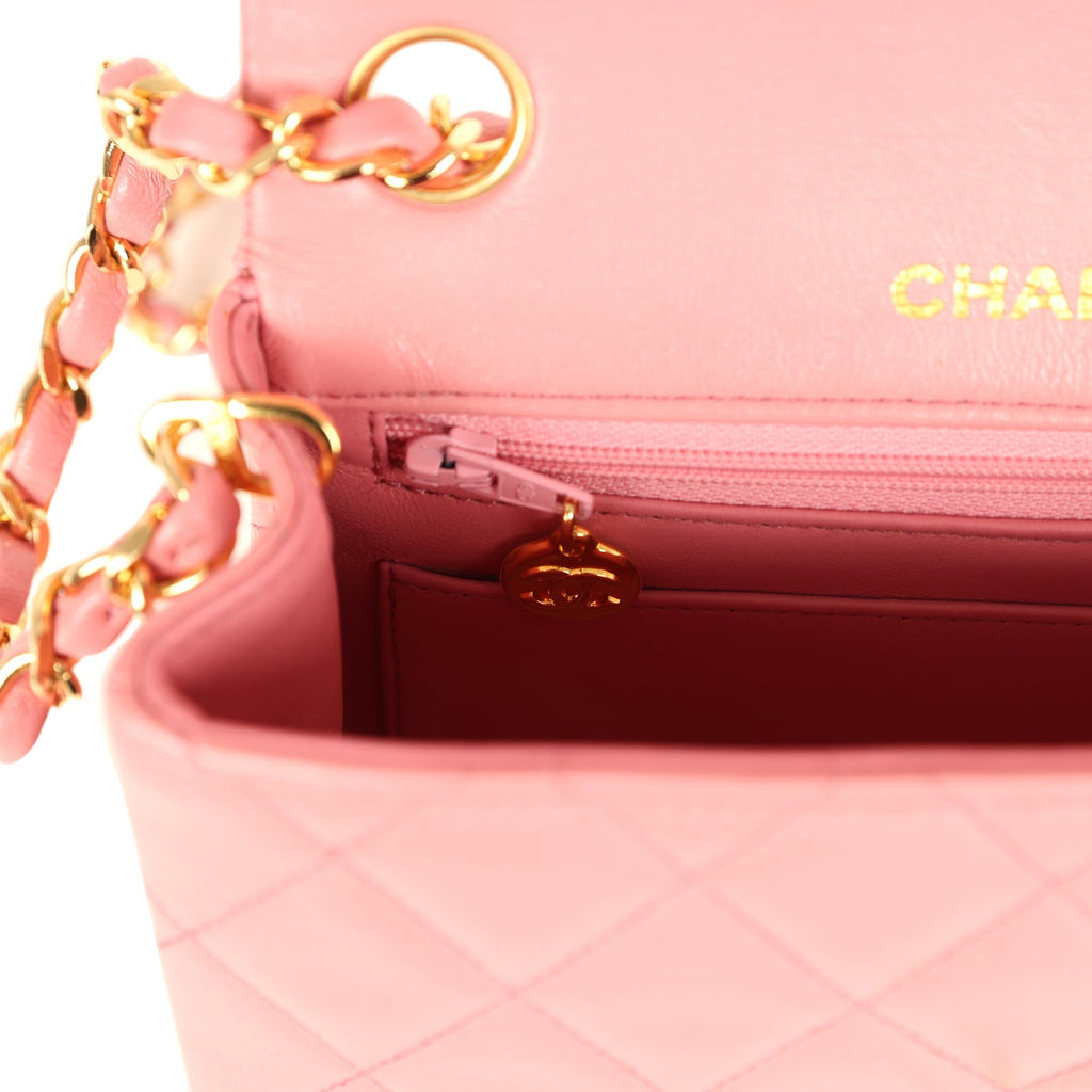 Vintage Mini Square Flap Dark Pink Lambskin Gold Hardware