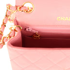 Vintage Mini Square Flap Dark Pink Lambskin Gold Hardware