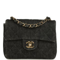 Vintage Mini Square Flap Bag Black Denim Gold Hardware