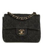 Vintage Mini Square Flap Bag Black Denim Gold Hardware