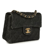 Vintage Mini Square Flap Bag Black Denim Gold Hardware