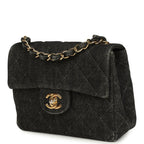 Vintage Mini Square Flap Bag Black Denim Gold Hardware