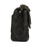 Vintage Mini Square Flap Bag Black Denim Gold Hardware