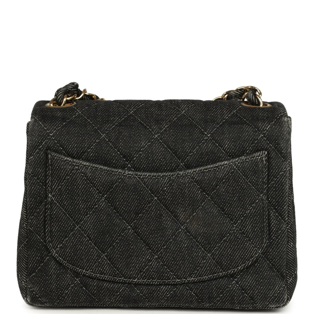 Vintage Mini Square Flap Bag Black Denim Gold Hardware