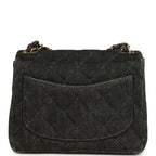 Vintage Mini Square Flap Bag Black Denim Gold Hardware