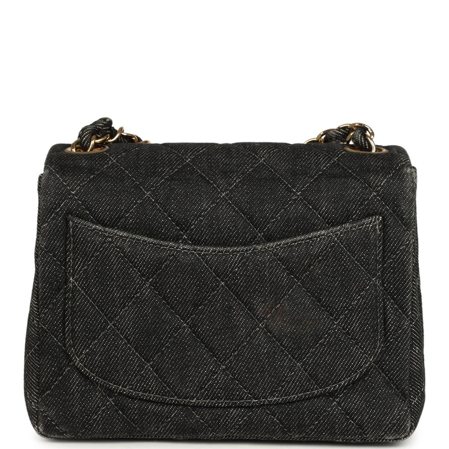 Vintage Mini Square Flap Bag Black Denim Gold Hardware