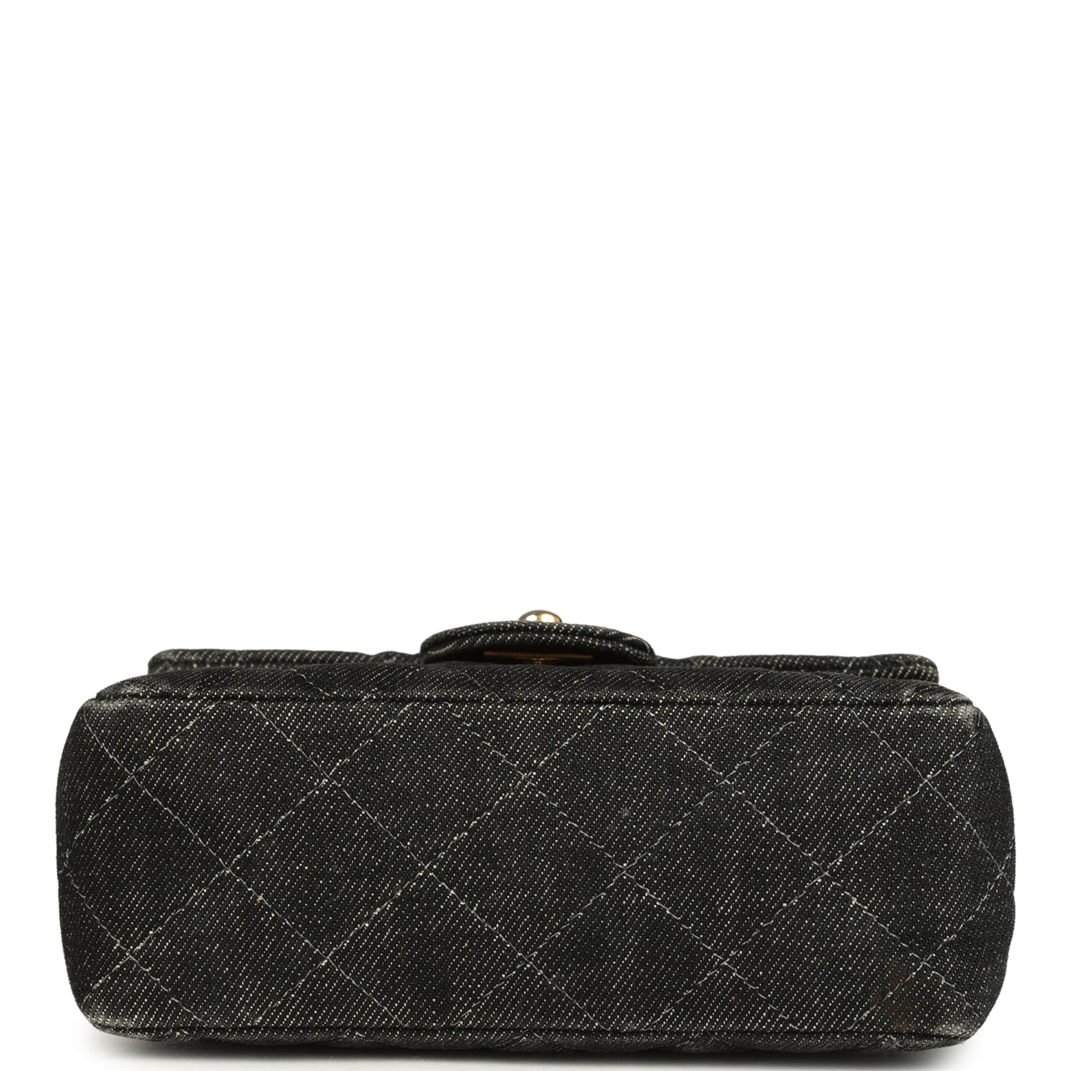 Vintage Mini Square Flap Bag Black Denim Gold Hardware