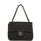 Vintage Mini Square Flap Bag Black Denim Gold Hardware