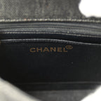 Vintage Mini Square Flap Bag Black Denim Gold Hardware