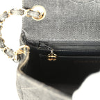 Vintage Mini Square Flap Bag Black Denim Gold Hardware