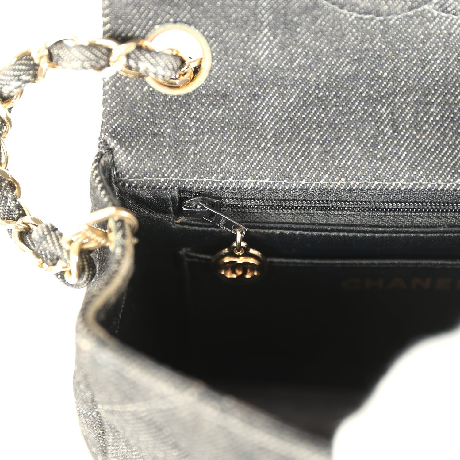 Vintage Mini Square Flap Bag Black Denim Gold Hardware