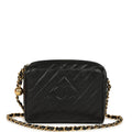 Vintage Mini Diagonal Quilted Camera Bag Black Caviar Gold Hardware
