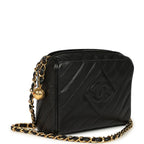 Vintage Mini Diagonal Quilted Camera Bag Black Caviar Gold Hardware