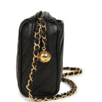 Vintage Mini Diagonal Quilted Camera Bag Black Caviar Gold Hardware