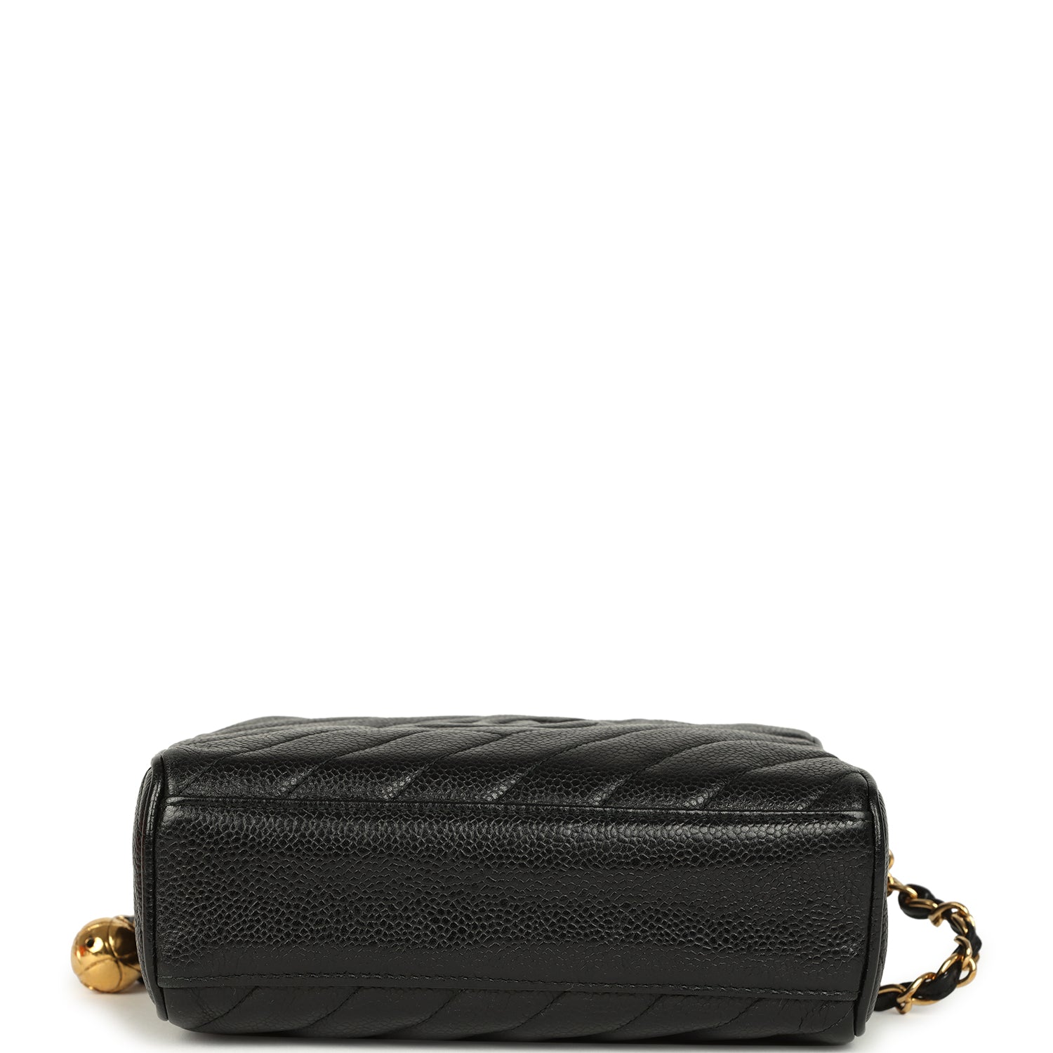 Vintage Mini Diagonal Quilted Camera Bag Black Caviar Gold Hardware