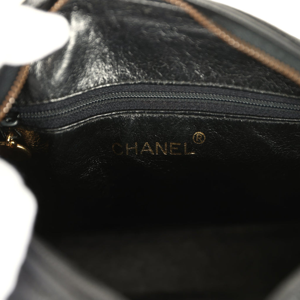 Vintage Mini Diagonal Quilted Camera Bag Black Caviar Gold Hardware