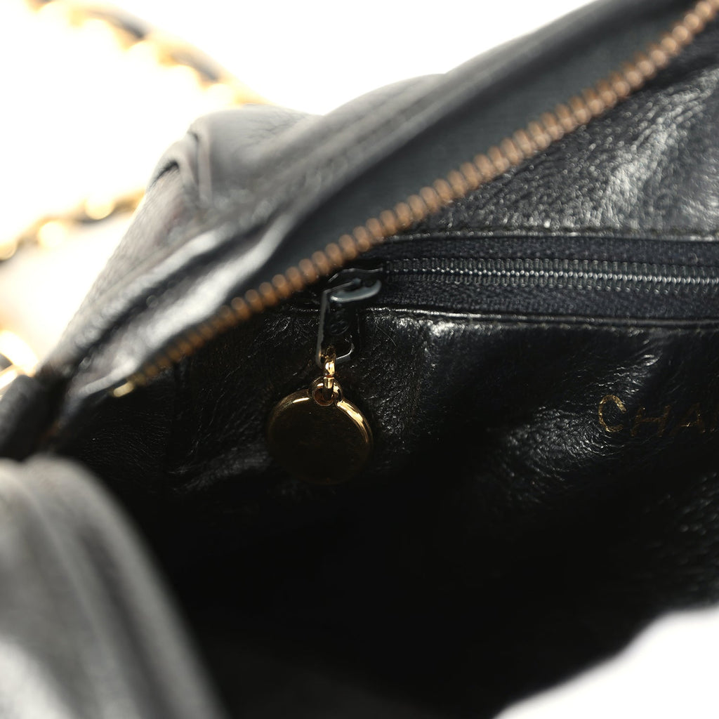 Vintage Mini Diagonal Quilted Camera Bag Black Caviar Gold Hardware