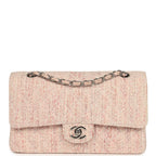 Vintage Medium Classic Double Flap Bag Light Pink and White Tweed Silver Hardware