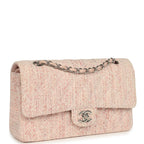 Vintage Medium Classic Double Flap Bag Light Pink and White Tweed Silver Hardware