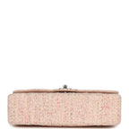 Vintage Medium Classic Double Flap Bag Light Pink and White Tweed Silver Hardware