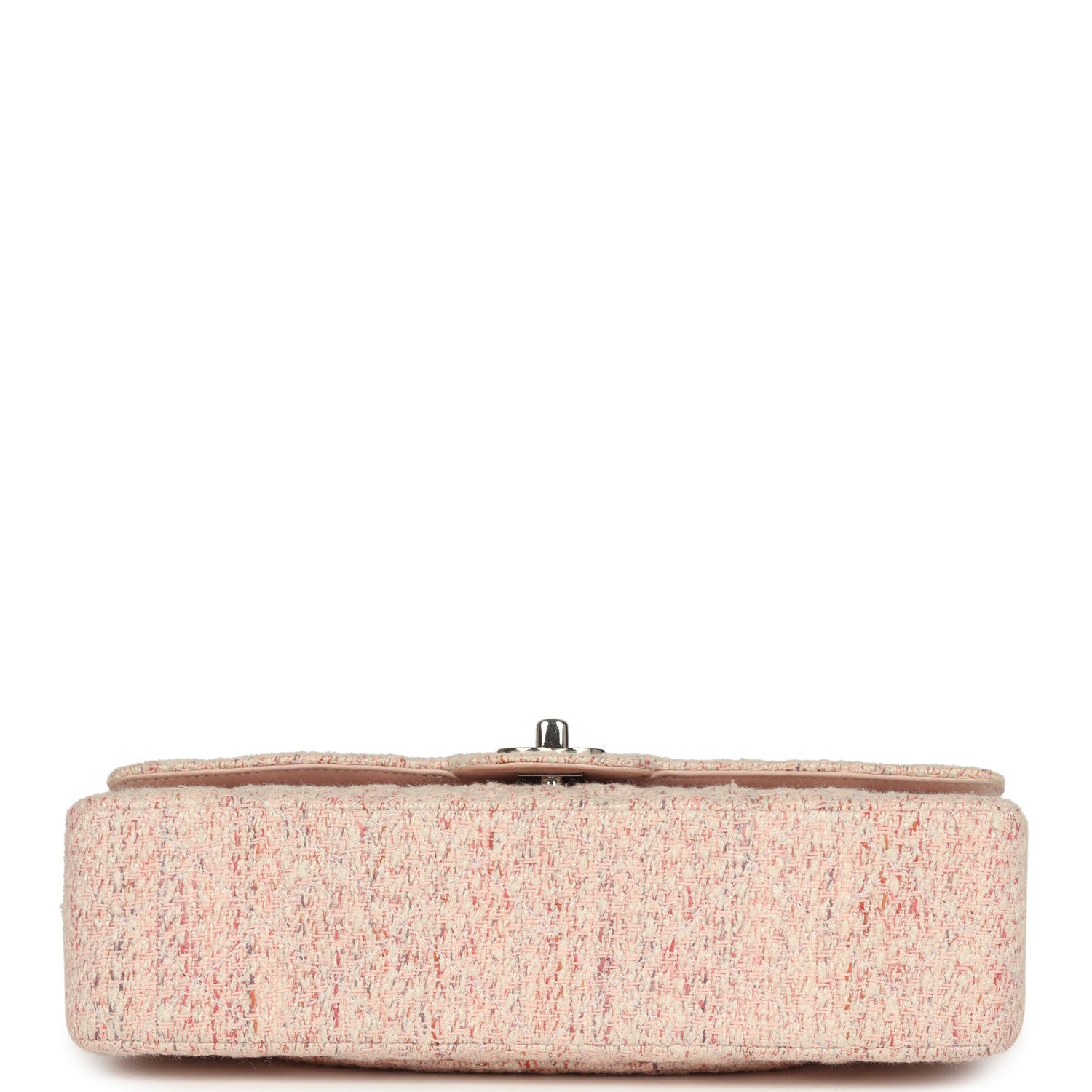 Vintage Medium Classic Double Flap Bag Light Pink and White Tweed Silver Hardware