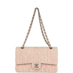Vintage Medium Classic Double Flap Bag Light Pink and White Tweed Silver Hardware