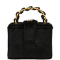 Vintage Square Vanity Box Black Pony Hair Antique Gold Hardware