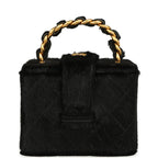 Vintage Square Vanity Box Black Pony Hair Antique Gold Hardware