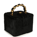Vintage Square Vanity Box Black Pony Hair Antique Gold Hardware