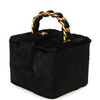 Vintage Square Vanity Box Black Pony Hair Antique Gold Hardware