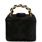 Vintage Square Vanity Box Black Pony Hair Antique Gold Hardware