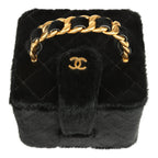 Vintage Square Vanity Box Black Pony Hair Antique Gold Hardware