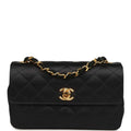 Vintage Mini Rectangular Flap Bag Black Satin Gold Hardware