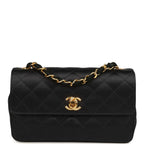 Vintage Mini Rectangular Flap Bag Black Satin Gold Hardware