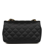 Vintage Mini Rectangular Flap Bag Black Satin Gold Hardware