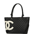 Vintage Large Cambon Ligne Tote Black Calfskin Silver Hardware