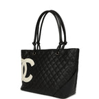 Vintage Large Cambon Ligne Tote Black Calfskin Silver Hardware