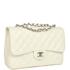 Vintage Classic Jumbo Single Flap Bag White Caviar Silver Hardware