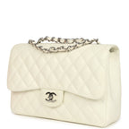 Vintage Classic Jumbo Single Flap Bag White Caviar Silver Hardware