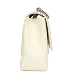 Vintage Classic Jumbo Single Flap Bag White Caviar Silver Hardware
